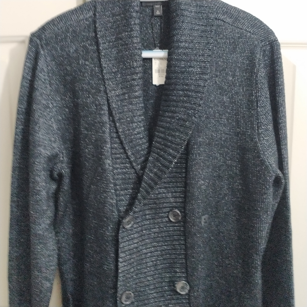 Express Double Breasted Grey Knit Sweater M Tall